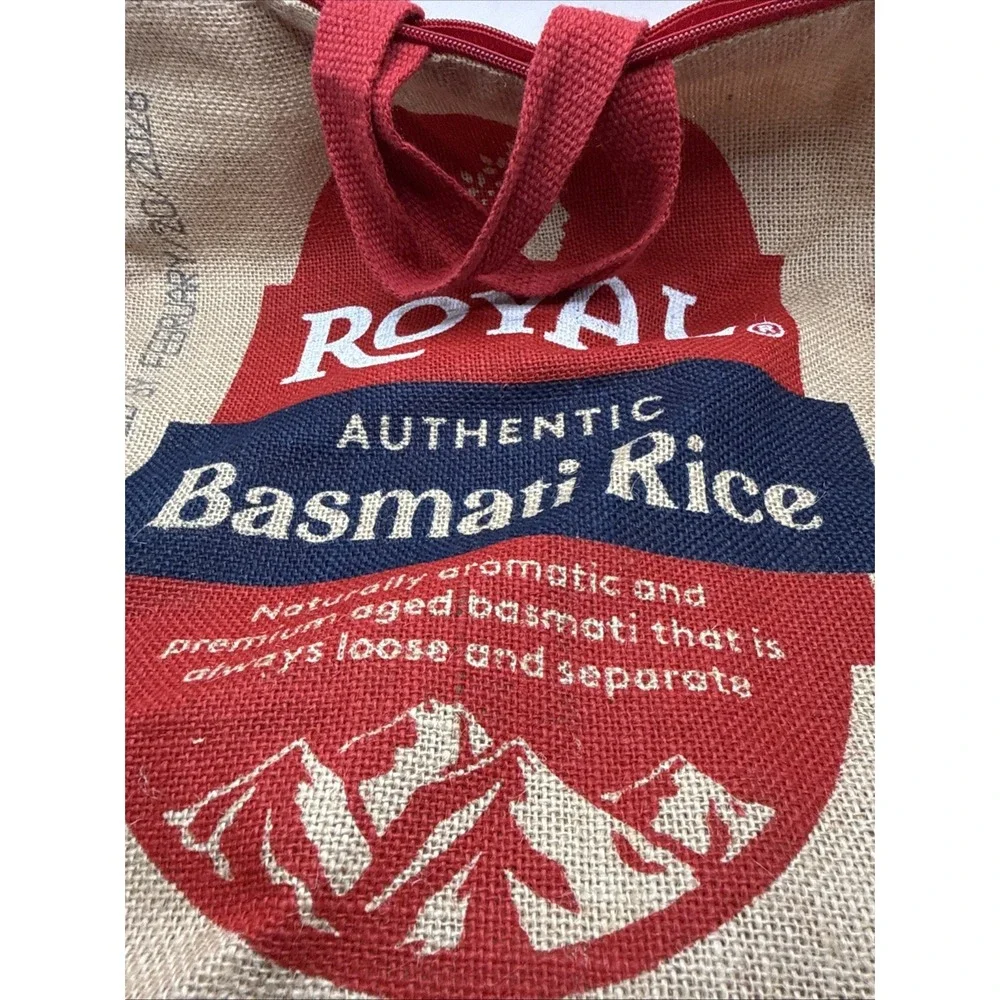 Royal Basmati Rice Bag 20lbs Burlap Handles Zipper Heavy Duty 25th Anniv No Rice